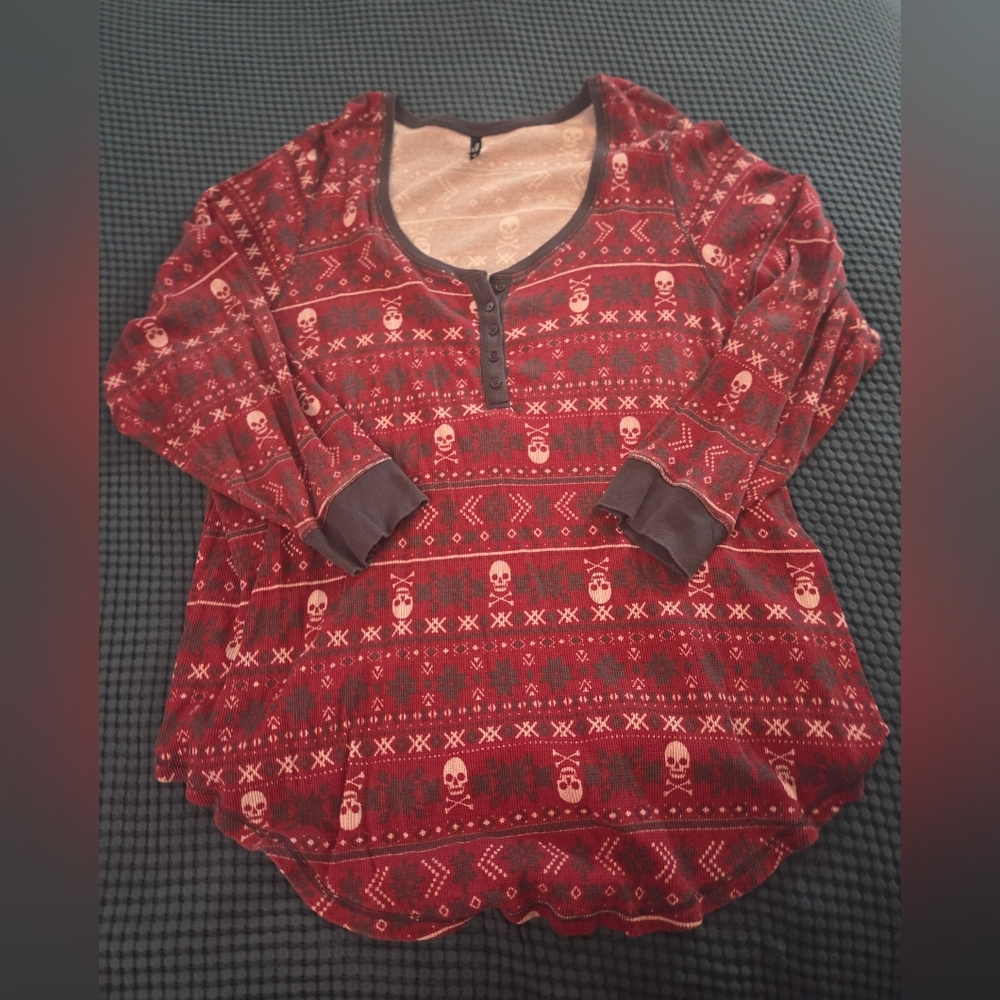 Torrid Skull Fair Isle PJ Waffle Top - Picture 9 of 10